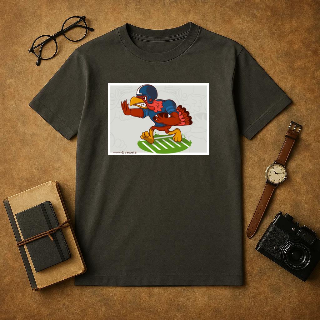 Thanksgiving Turkey Football Player Cartoon Vector Illustration T-Shirt